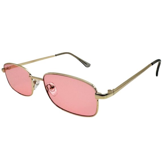 6044 | Pink Rectangle Retro Sunglasses - Picture 2 of 5